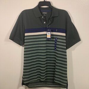 Izod Mens Small Deep Forest Striped Advantage Performance Polo Shirt